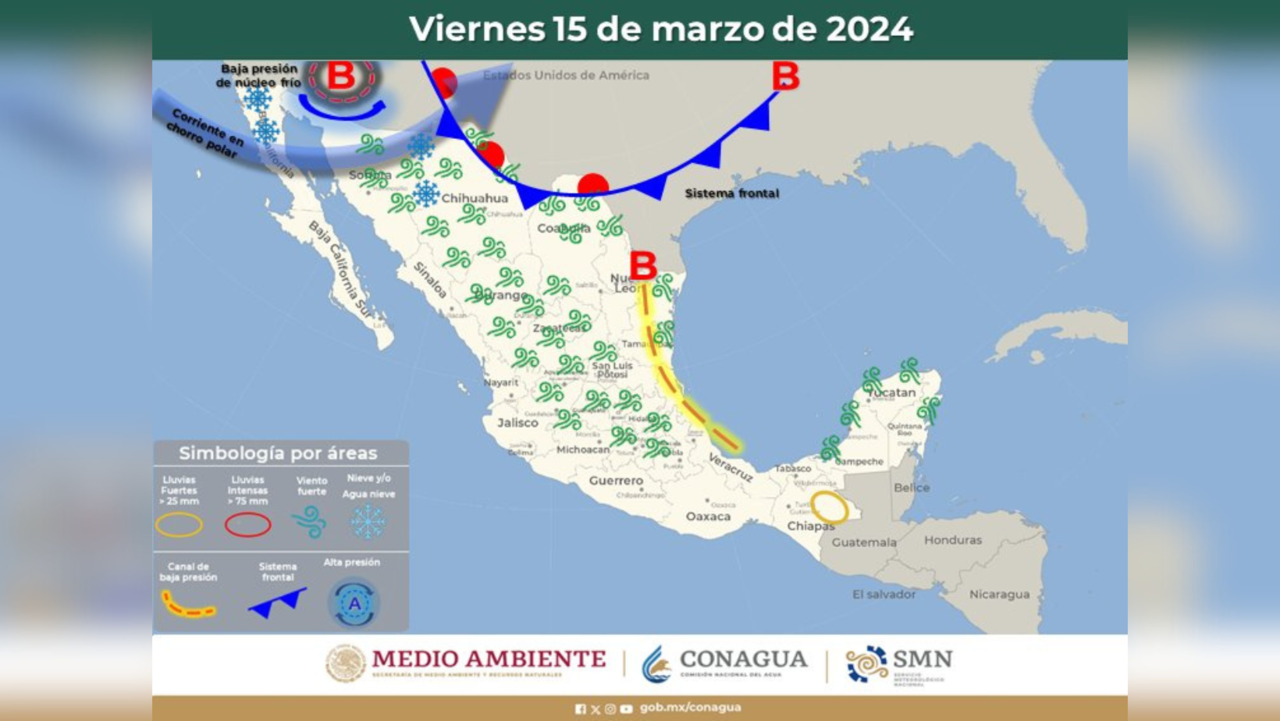 Las zonas más afectadas serán Coahuila, Nuevo León, Tamaulipas y Chiapas, donde se esperan lluvias puntuales fuertes / Foto: SMN
