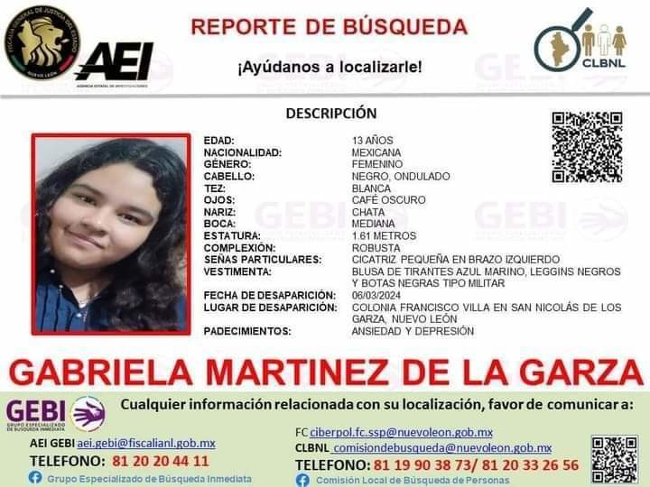Gabriela Martínez de la Garza; buscan a menor desaparecida en San Nicolás