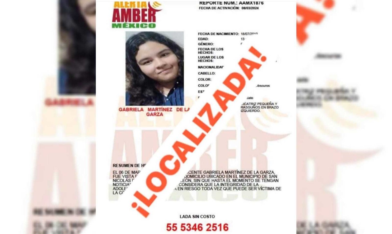 Gabriela Martínez de la Garza, localizan a menor desaparecida en San Nicolás
