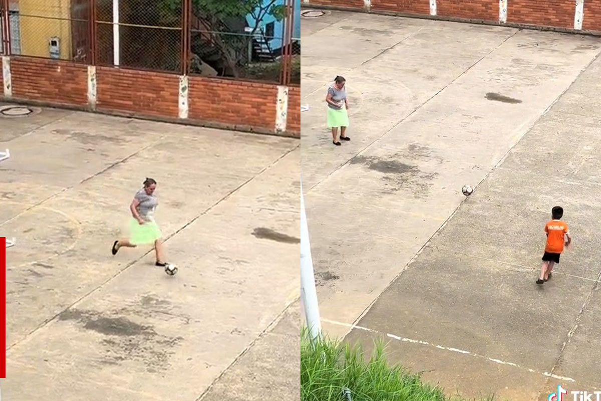 Abuela juega futbol con su nieto y conmueve las redes sociales (VIDEO)