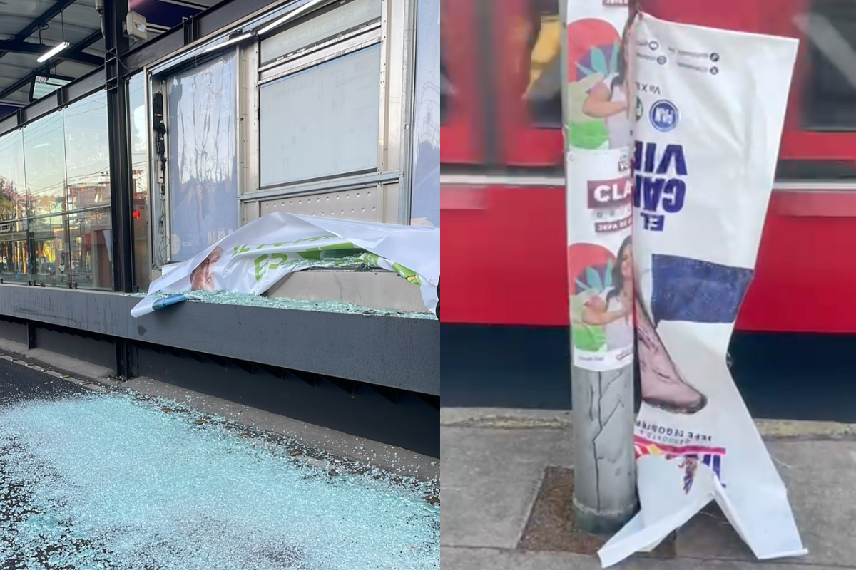 Vandalizan propaganda de Sheinbaum y Taboada en parada de Metrobús Línea 5