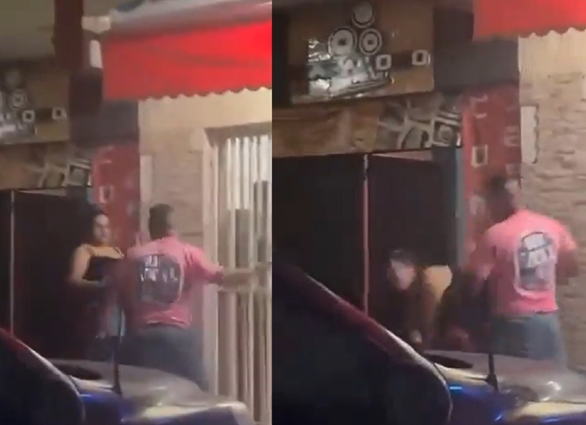 Policía da cachetadón a su esposa y la derriba (VIDEO)
