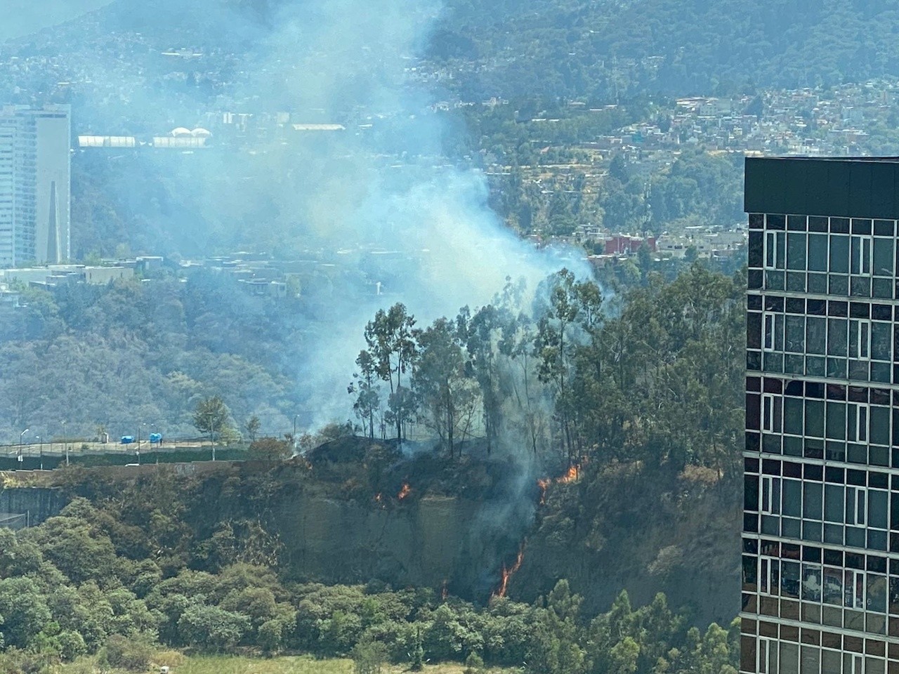 Reportan incendio en pastizales de parque La Mexicana