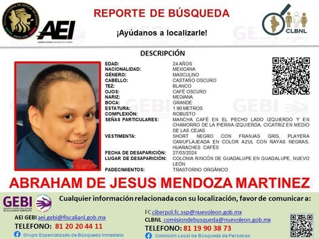 >Buscan a hombre de 24 años desaparecido en la colonia Rincón de Guadalupe