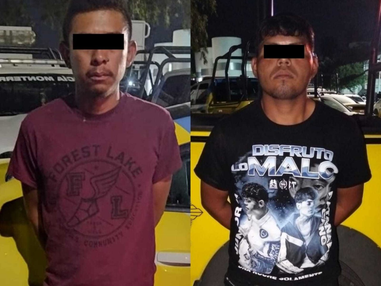 Los dos hombres fueron trasladados a las instalaciones de la Policía de Monterrey y quedaron a disposición de las autoridades correspondientes. Foto: Policía de Monterrey.