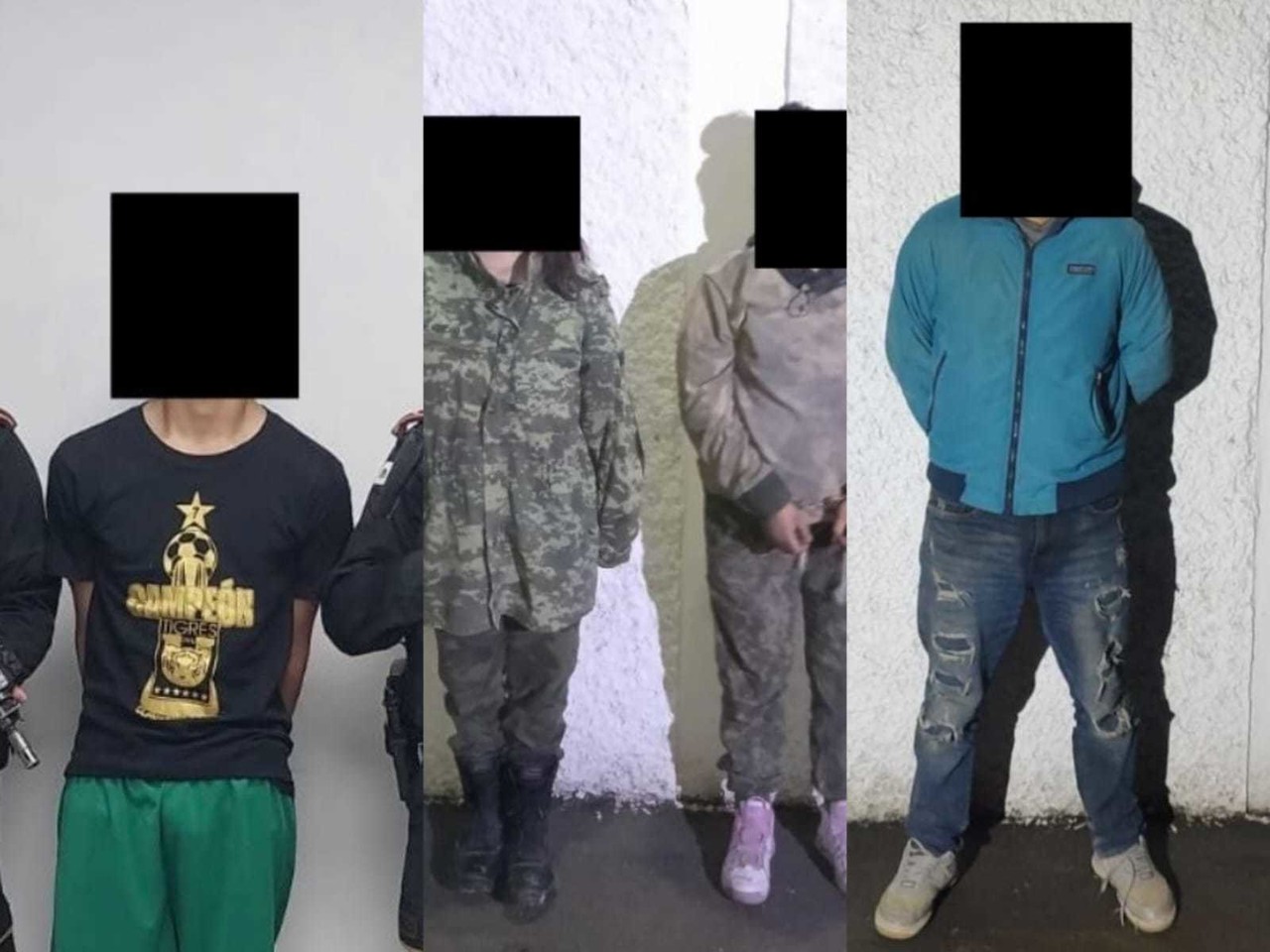 Los cuatro detenidos tenían en su posesión marihuana y armas para uso exclusivo del Ejército Mexicano. Foto: X @GpoCoordSegNL.