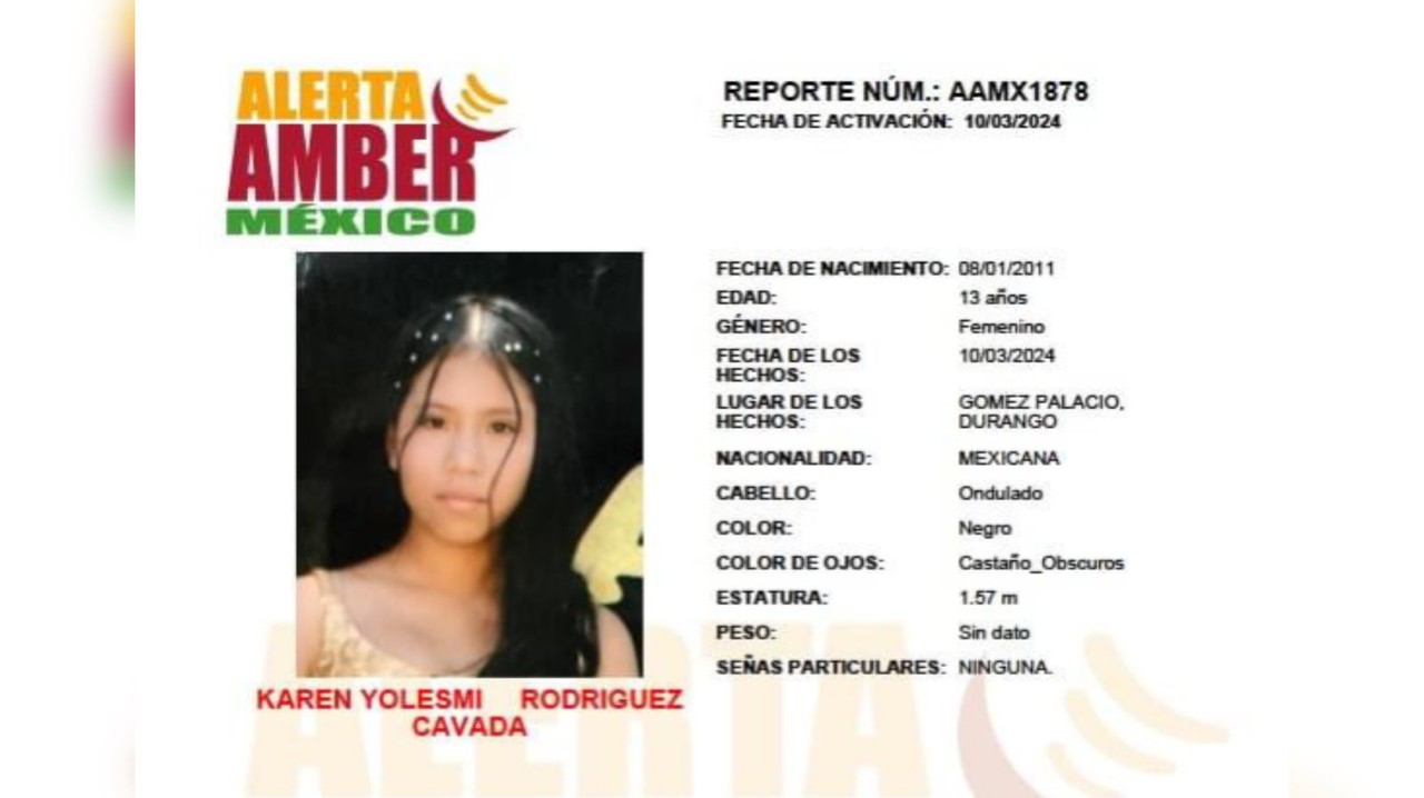 Buscan a Karen Yolesmi, adolescente de 13 años desaparecida en Durango