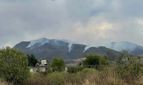 Brigadistas y voluntarios combaten incendio en el cerro de La Verónica