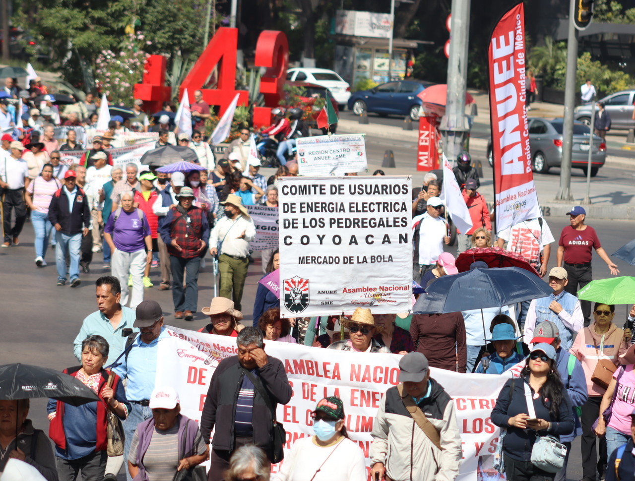 Marcha en la CDMX de la Asamblea Nacional de Usuarios de Energía Eléctrica (ANUEE). Foto: @ANUEE_MX