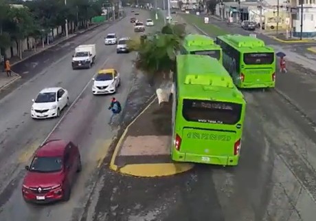 Difunden choque de camión urbano contra palmera en Juárez (VIDEO)