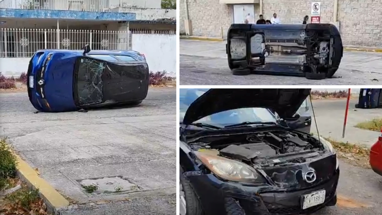 Debido a la fuerza del impacto, el automóvil tipo Renault termino con graves daños Foto: Redes sociales