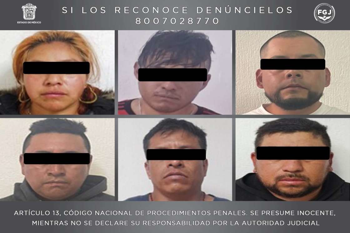 Presuntos integrantes del grupo delictivo autodenominado “Los Kalimba”. Imagen: FGJEM