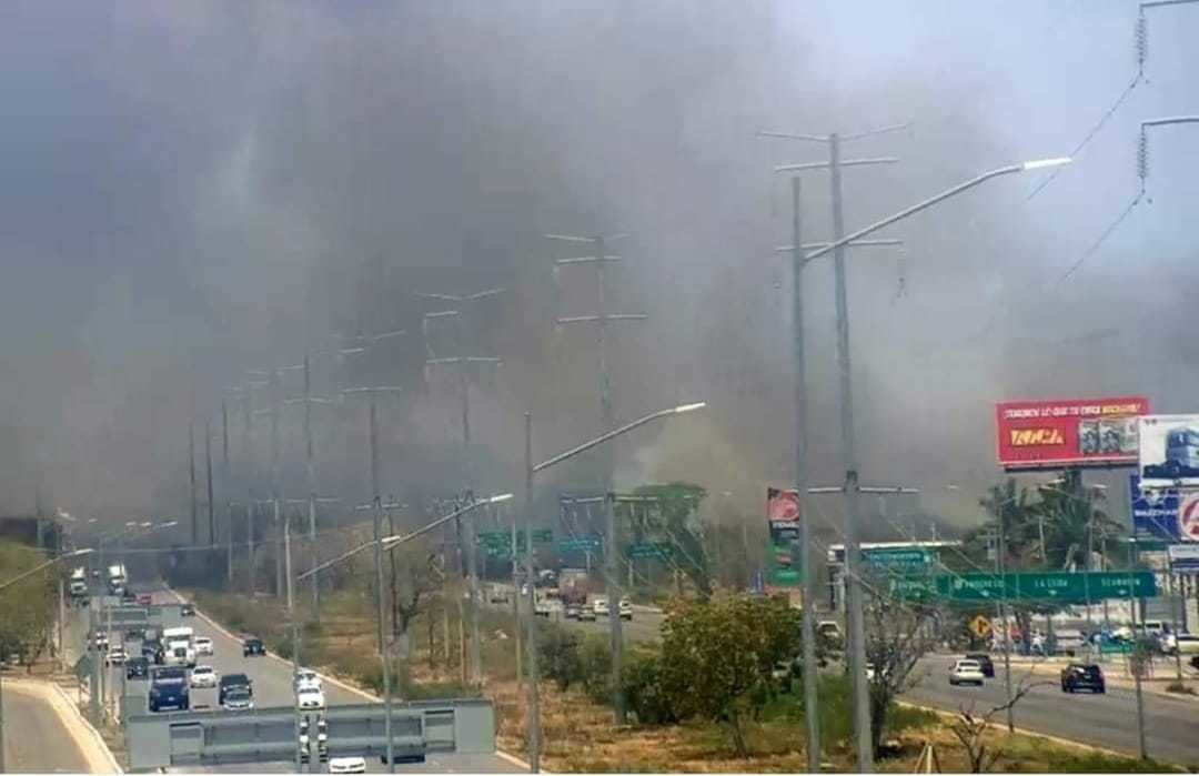 Incendio en Carretera Mérida-Progreso. Foto: Redes sociales