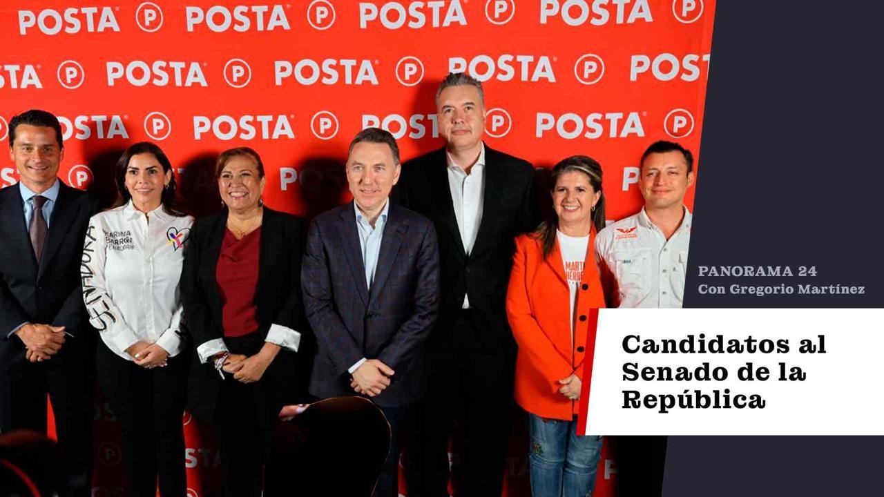 El periodista Gregorio Martínez conduce la mesa de análisis Panorama 24 de Grupo POSTA donde participaron seis candidatos de diferentes partidos de Nuevo León al Senado de la República. Foto: POSTA