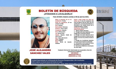 Emiten boletín de búsqueda para localizar a Jorge Alejandro Sánchez en Yucatán