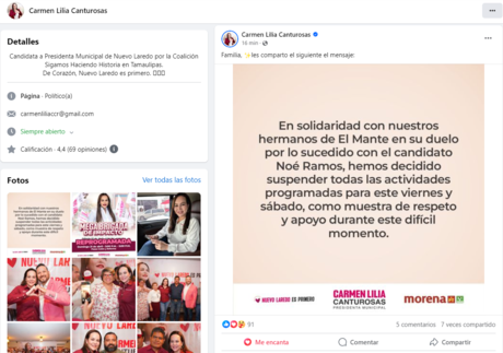 Carmen Lilia Canturosas y candidatos suspenden eventos en acto de solidardad