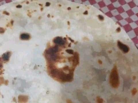 El rostro de Jesús de Nazareth presente en una tortilla de harina. Foto: Redes Sociales.