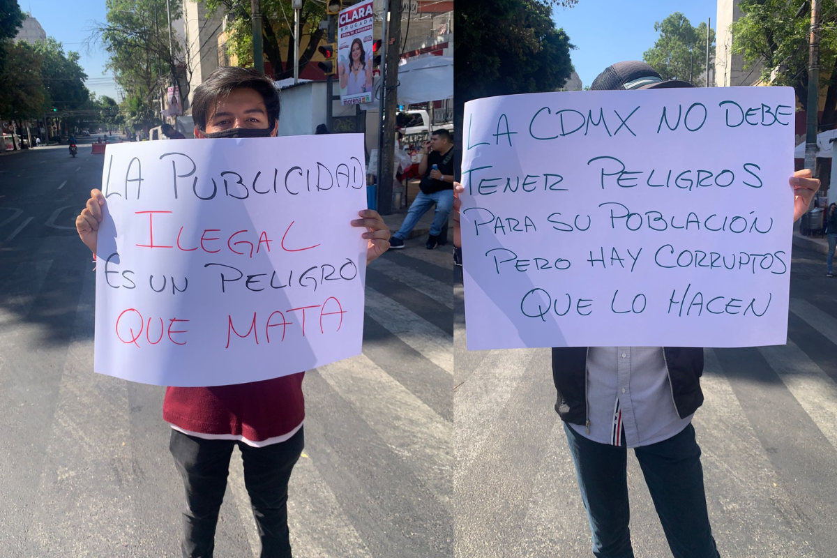 '¡La publicidad mata!', vecinos de Cuauhtémoc piden que retiren espectaculares. Foto: Ramón Ramírez