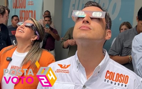 Colosio y Martha Herrera aprecian el eclipse solar en su comité de campaña