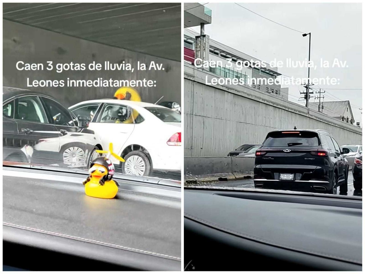 En Monterrey, Nuevo León, los automovilistas han sido protagonistas de un caos vial debido a la falta de precaución al manejar en condiciones de lluvia. Foto: Tiktok.