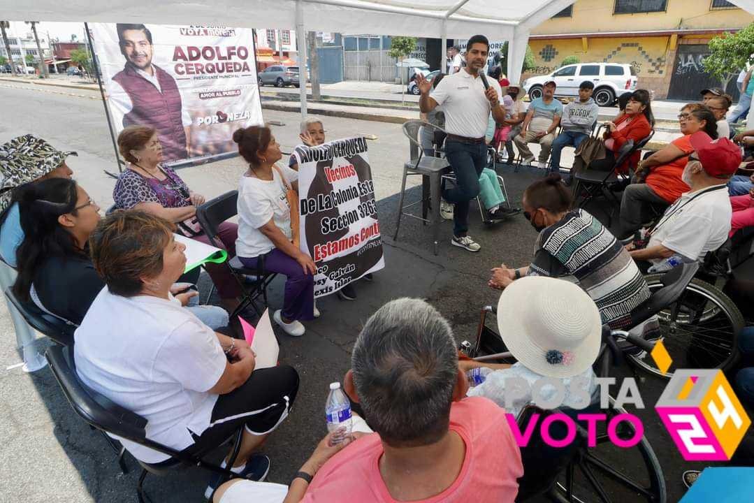 El candidato de Morena a la alcaldía de Neza prometió una policía más cercana a la población. Foto: Campaña de Adolfo Cerqueda