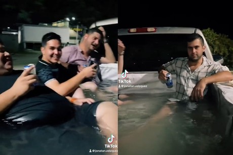 >Transforman jóvenes camioneta en alberca rodante en Nuevo León (VIDEO)