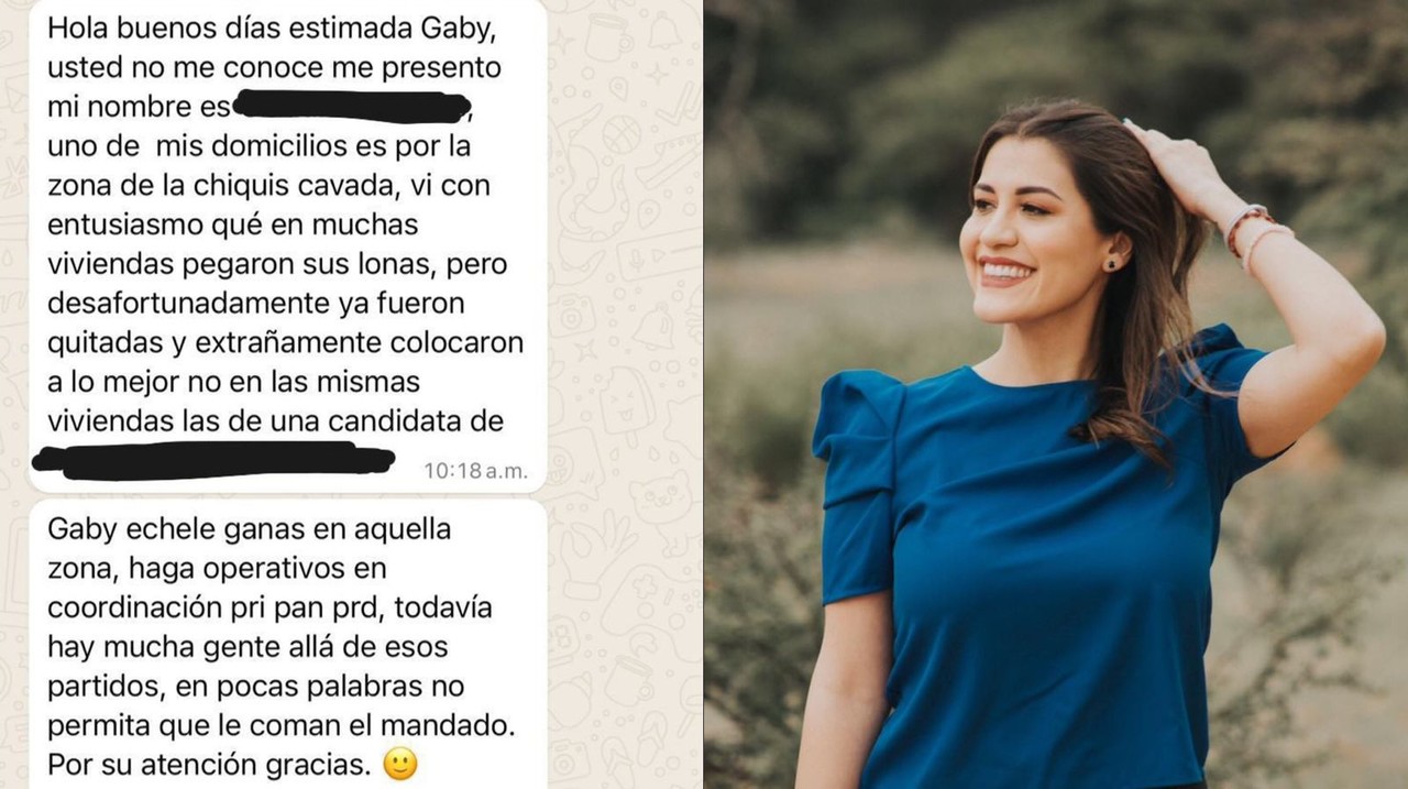 La candidata Gaby Vázquez Chacón denunció actos de vandalismo en contra de la publicidad colocada en el VI distrito local. Foto: Especial.