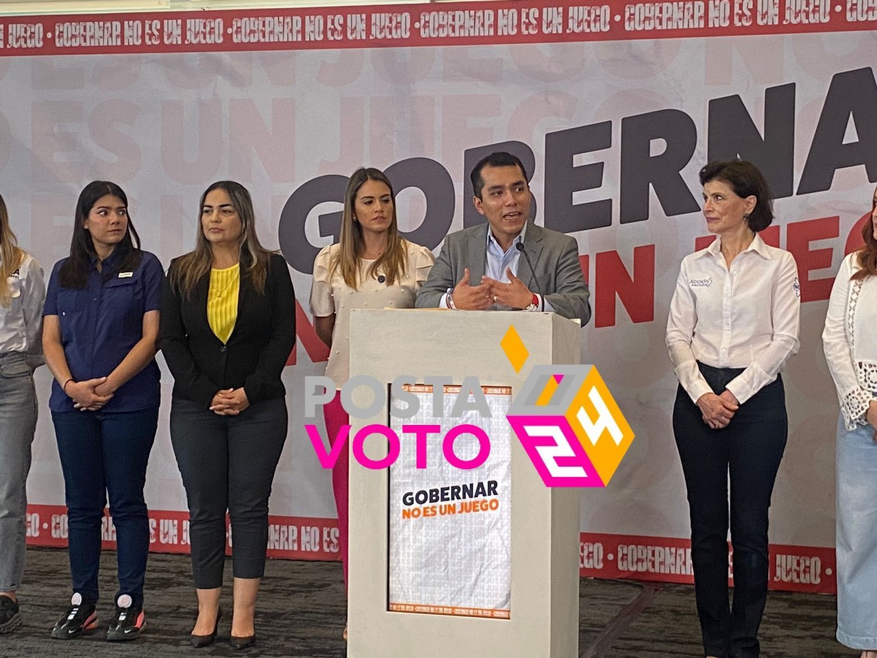 Candidatos de la coalición Fuerza y Corazón por Nuevo León denunciando presuntas violaciones del Gobernador Samuel García a la Ley Electoral. Foto: Rafael Enríquez