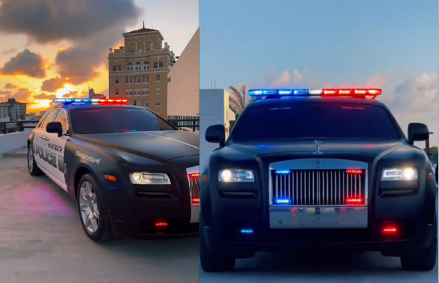 La Policía de Miami Beach (MBPD) sorprende con la incorporación de un lujoso Rolls-Royce a su flota de patrullas. Foto. MiamiBeachPD