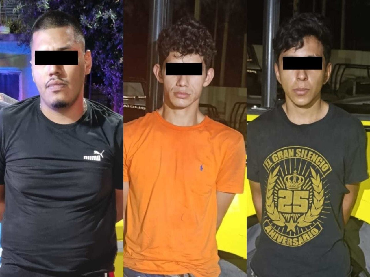 Los tres detenidos, dos de nacionalidad estadounidense y otro de Honduras. Foto: Policía de Monterrey.