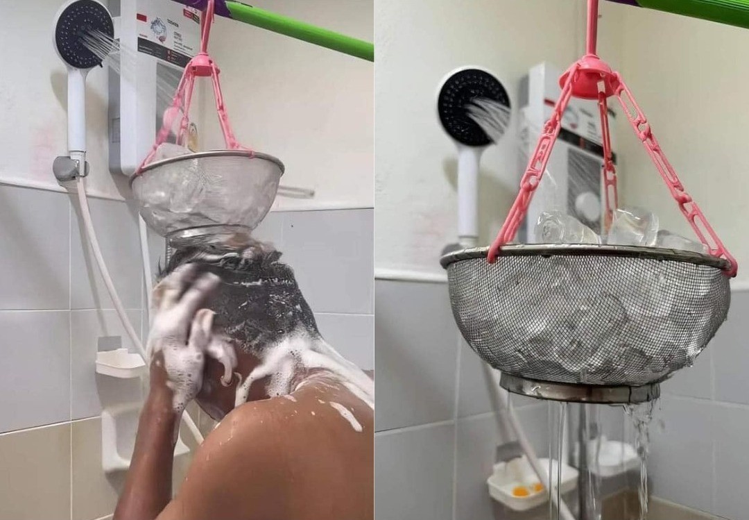 El joven usando hielos para refrescar su ducha. Foto: Facebook GUMMO.