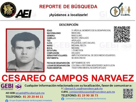 Buscan a hombre que desapareció en 1979 en Nuevo León