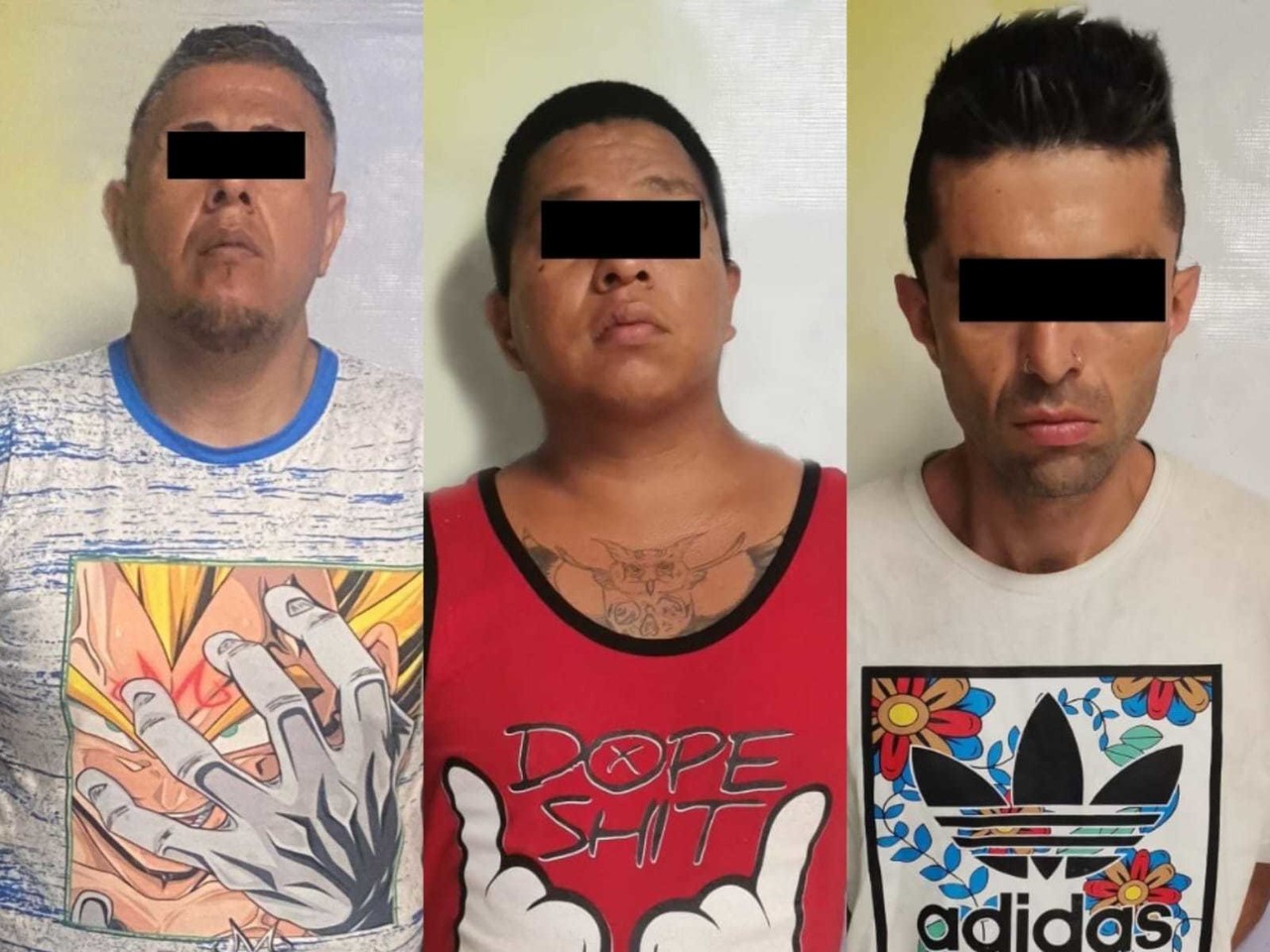 Iván Guadalupe 'S',  Fabián Eduardo y Gabino detenidos por la policía de Monterrey. Foto: Policía de Monterrey.