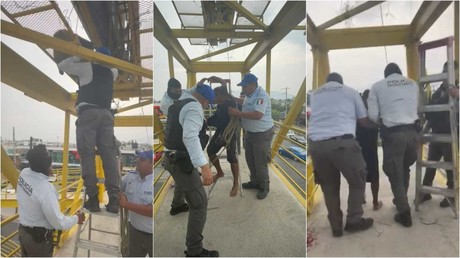 Rescatan a hombre de Veracruz en puente peatonal de Monterrey