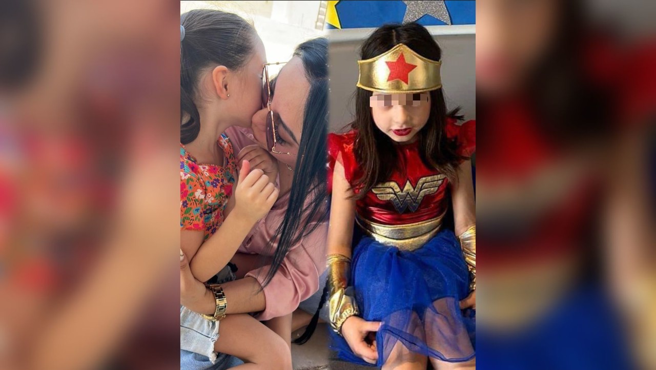 Luisa la niña que fue sustraída mientras vestía de la Mujer Maravilla en su reencuentro con su madre tras 15 días. Foto: Facebook Anahí Amador.