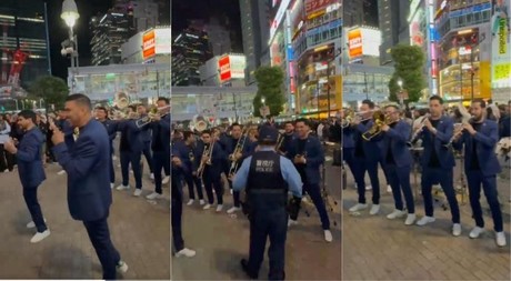Banda el Recodo arma fiestón en plena vía pública de Japón y policía los calla.