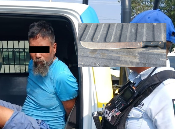 Detienen a hombre armado con machete que intentaba agredir a su esposa. Foto. Policía de Monterrey