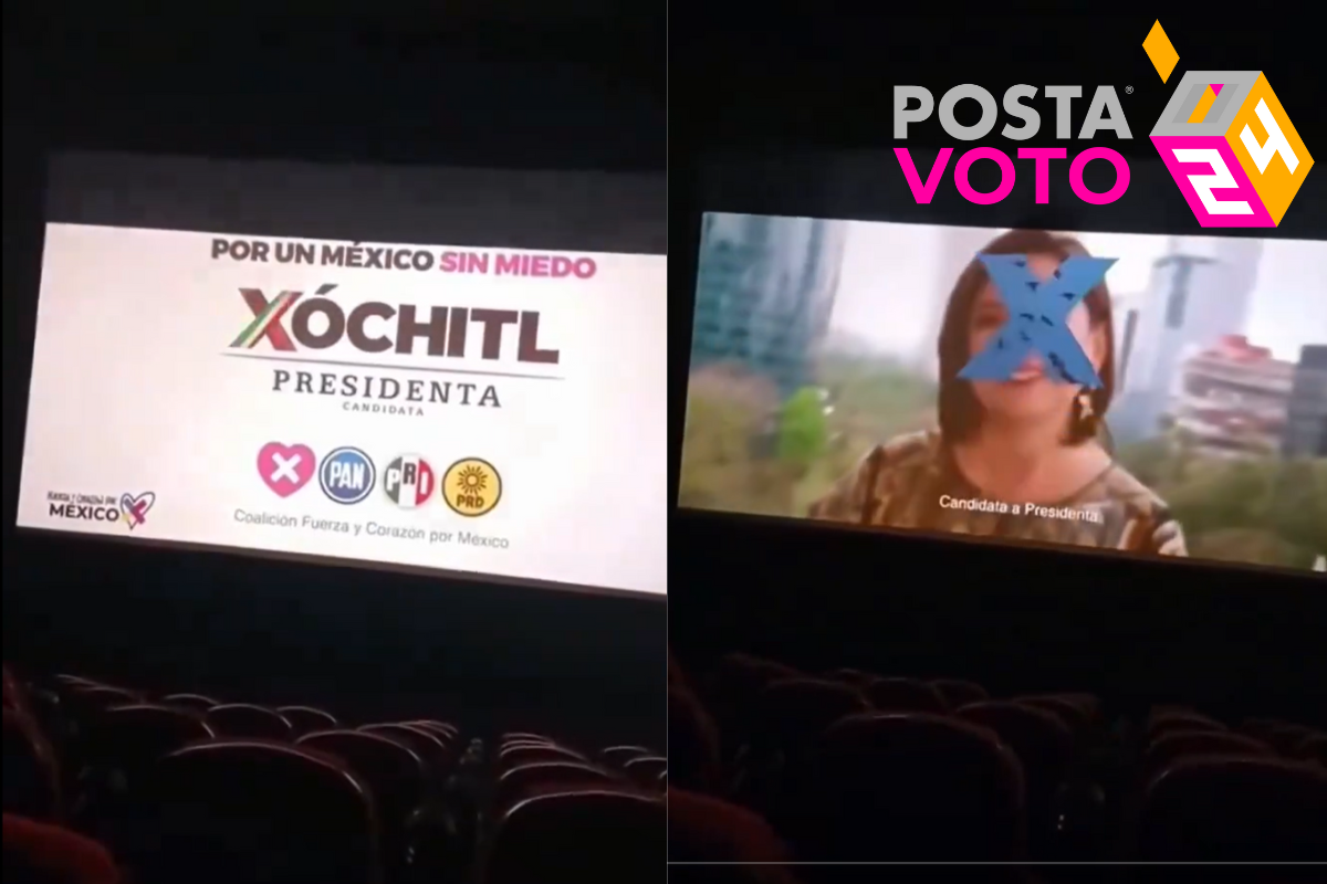 Video proganda de Xóchitl Gálvez en sala de Cinemex.     Foto: Especial