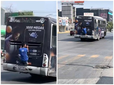 ¡Más aferrado que ex! Joven se pasea en camión sin pagar en Monterrey (VIDEO)