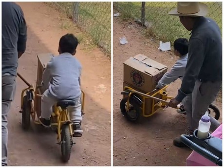 Niño se hace viral en triciclo amarillo... ¡lleno de cerveza! (VIDEO)