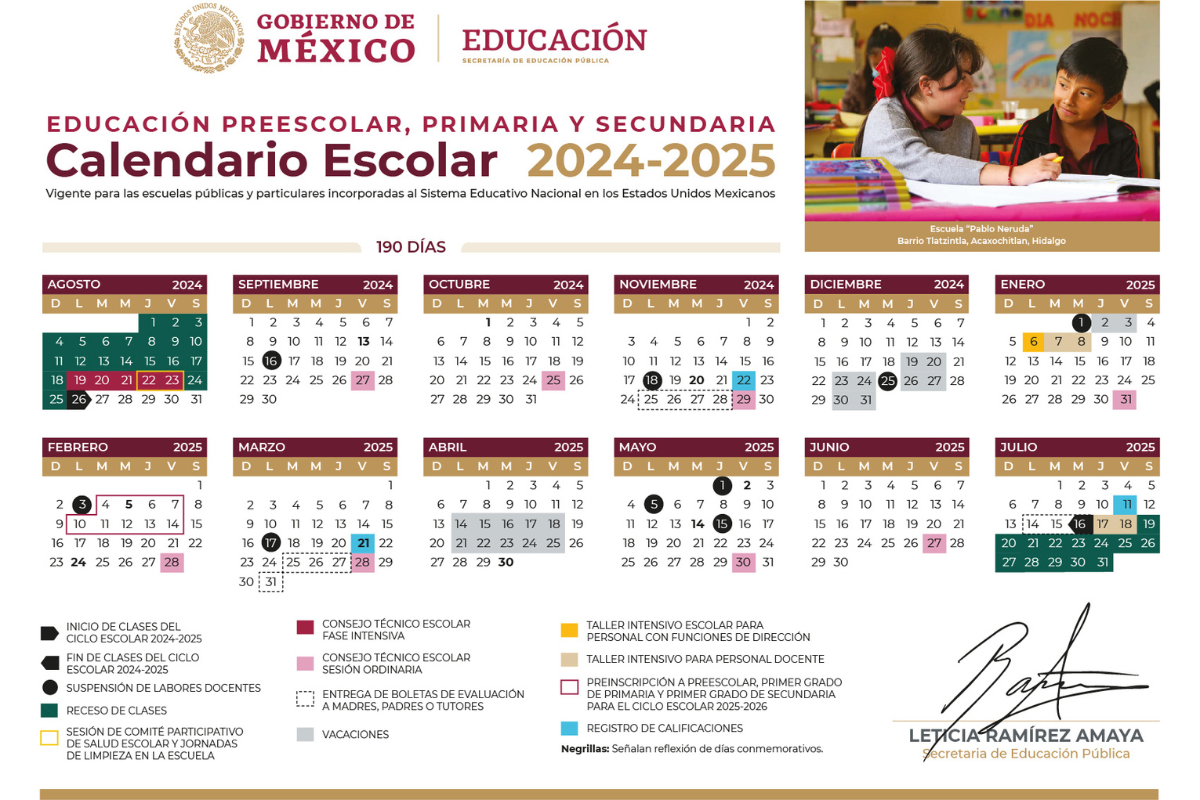 Calendario SEP 2024-2025. Foto: Secretaría de Educación Pública.