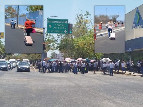 Bloqueo magisterial: viajeros pasan penurias para llegar al Aeropuerto de Mérida
