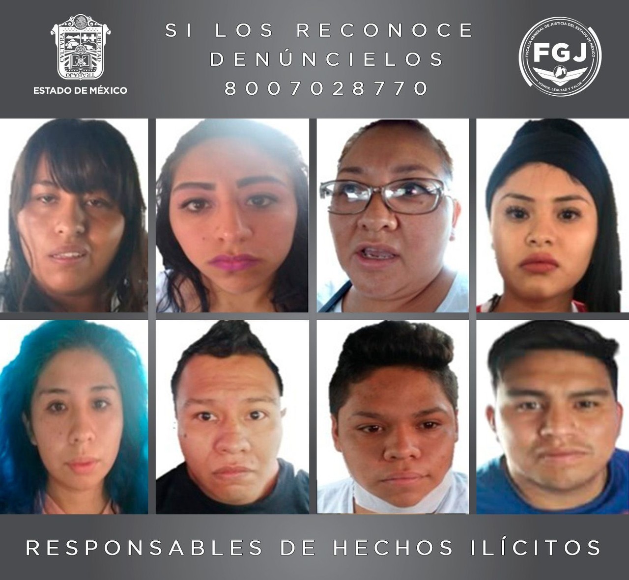 Estas ocho personas de distintas formas participaron en la planeación y ejecución del secuestro de la víctima. Imagen: FGJEM