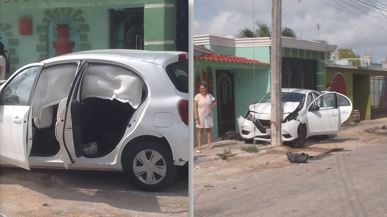 El automóvil de los malhechores termino impactado con un poste Foto: Redes sociales