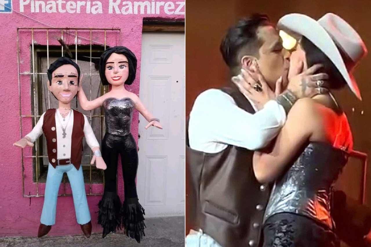 En las redes sociales de Las piñatas de Cristian Nodal y Ángela y traen el vestuario del evento que marcó su romance públicamente. Foto: Cortesía/Piñatería Ramírez