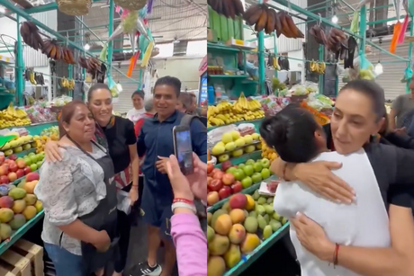 VIDEO: Sheinbaum sorprende a mercado 'La Paz' y se toma fotos con locatarios