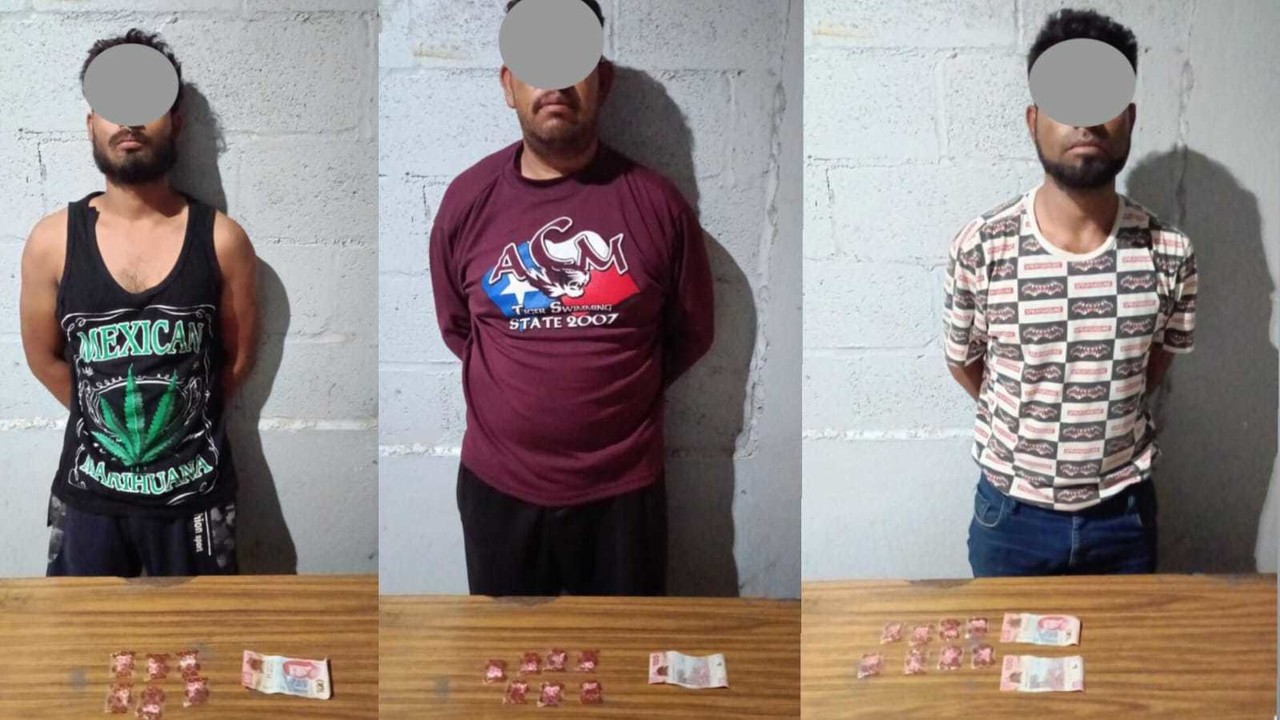 Tres hombres fueron detenidos por posesión de cristal en Gómez Palacio. Foto: Especial.