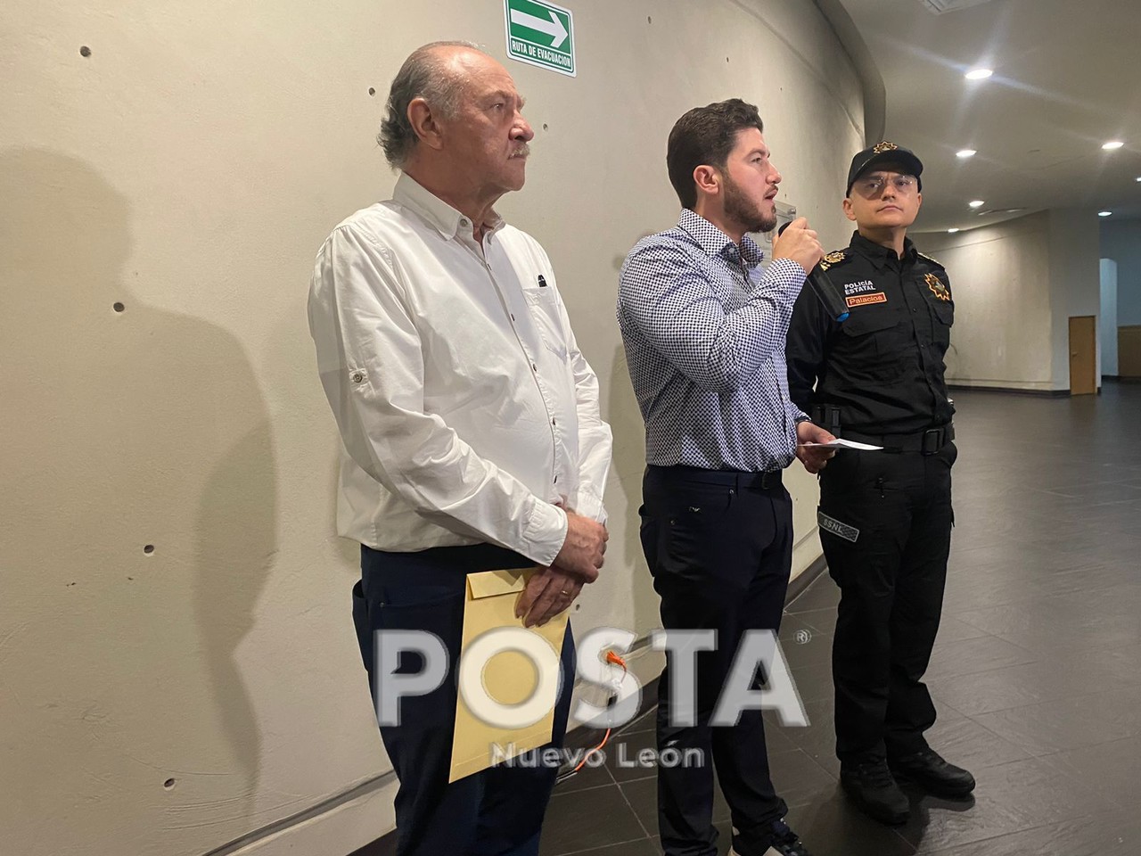 El Gobernador Samuel García, el Secretario de Seguridad Pública, Gerardo Palacios Pámanes. Foto: Rafael Enríquez