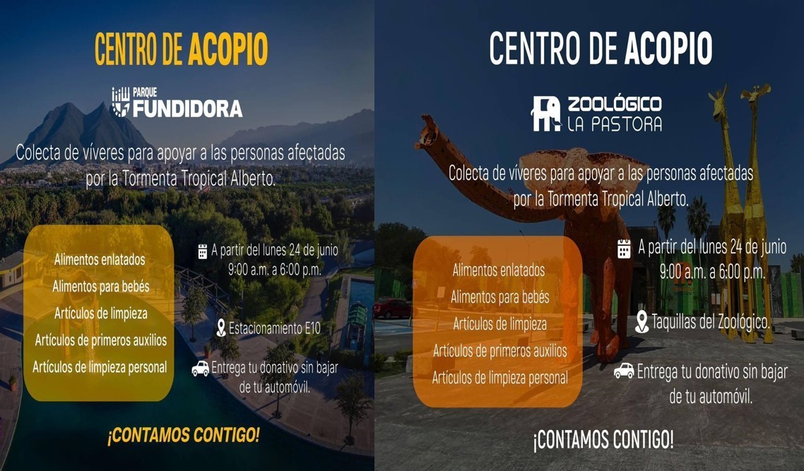 Parque Fundidora y La Pastora establecen centros de acopio. Foto. Gobierno de Nuevo León