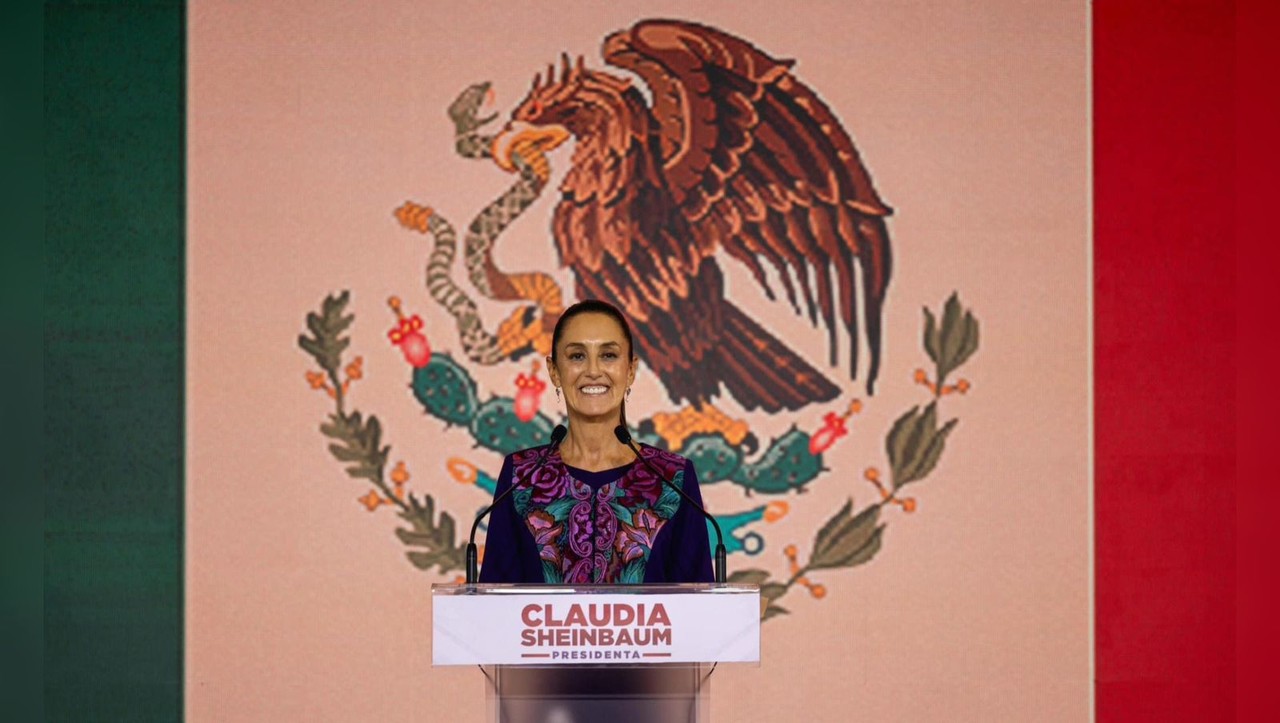 Claudia Sheinbaum durante el discurso que brindó en el Zócalo al finalizar el día dos de junio. Foto: Facebook Claudia Sheinbaum.